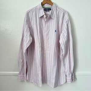 Ralph Lauren Stripe Vintage Button Down Classic Pink Green White Top XXL
